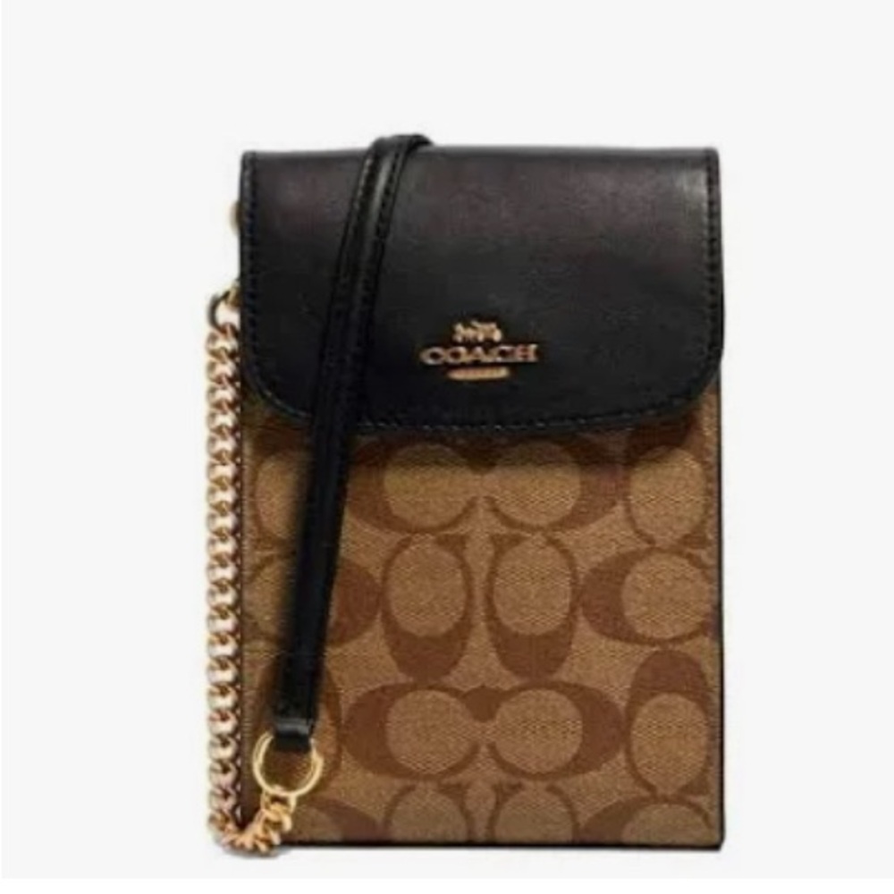 COACH Signature Canvas and Leather Crossbody Phone Bag in Brown/Black